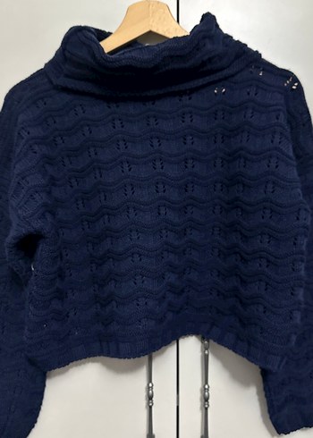 Lacivert Örgü Boğazlı Kadın Kazak - Görsel 5