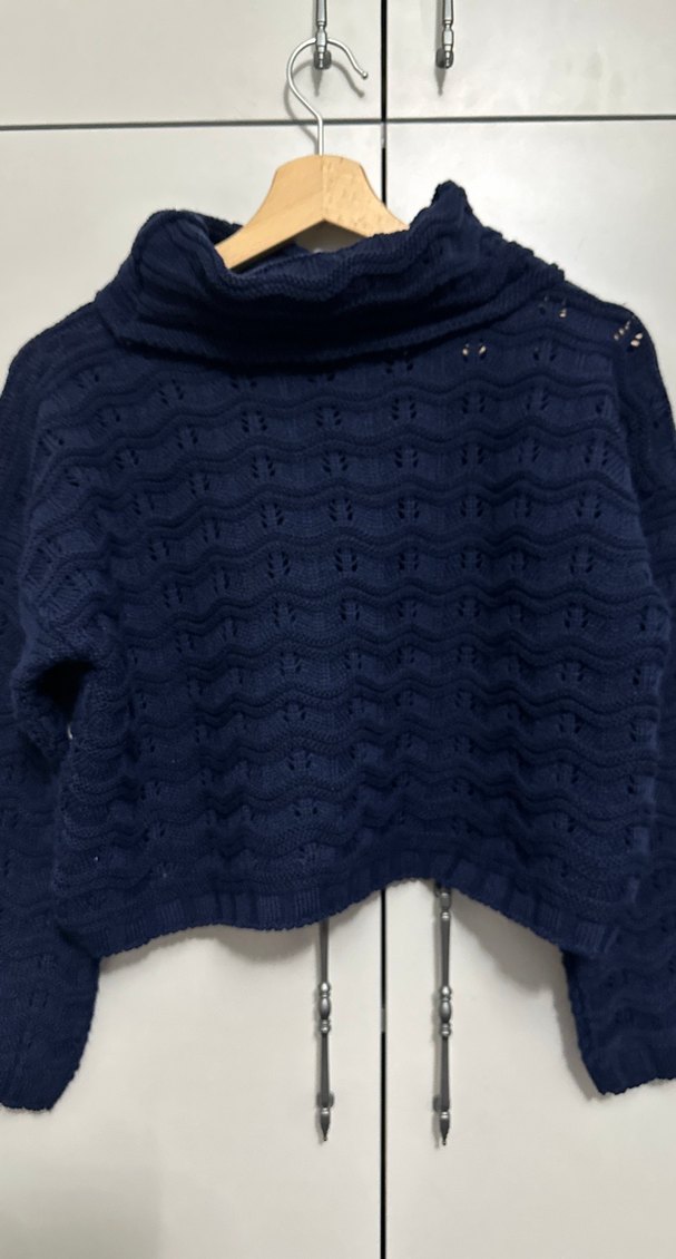 Lacivert Örgü Boğazlı Kadın Kazak - Görsel 5