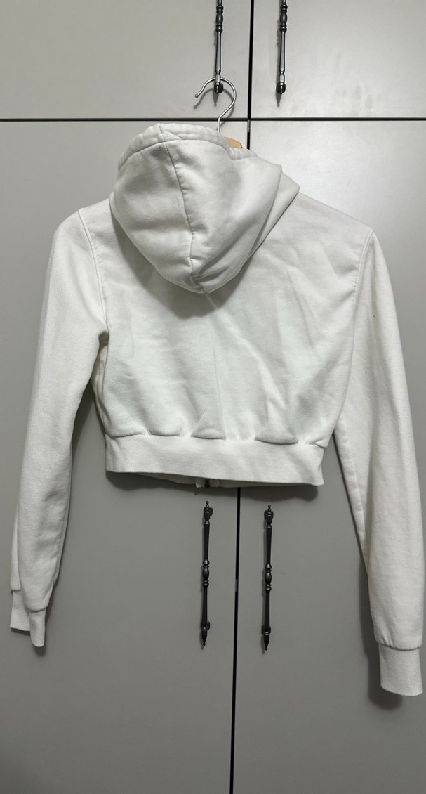 Fermuarlı Beyaz Kapüşonlu Kadın Sweatshirt - Görsel 3