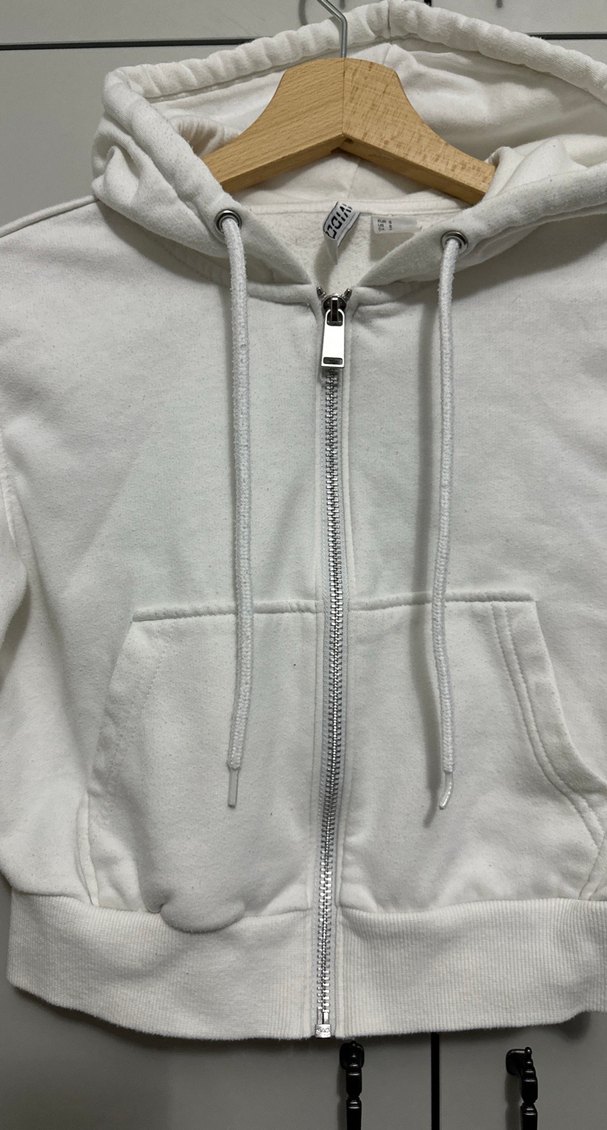 Fermuarlı Beyaz Kapüşonlu Kadın Sweatshirt - Görsel 2