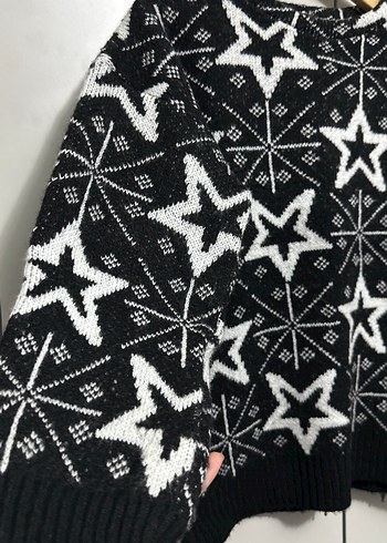 Desenli Siyah Örgü Kadın Kazak - Görsel 3