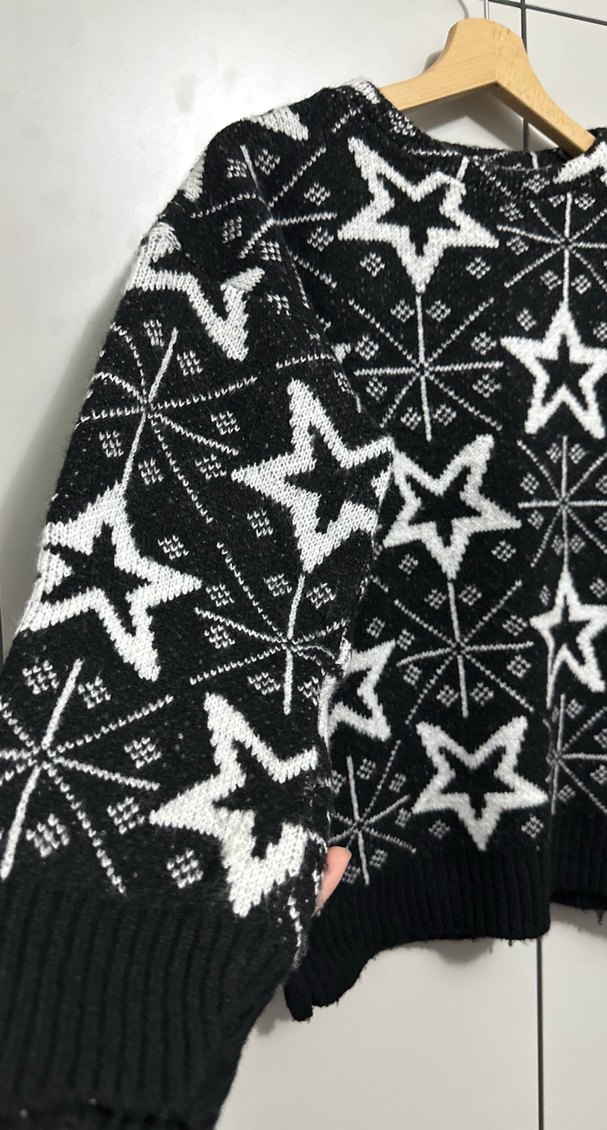 Desenli Siyah Örgü Kadın Kazak - Görsel 3