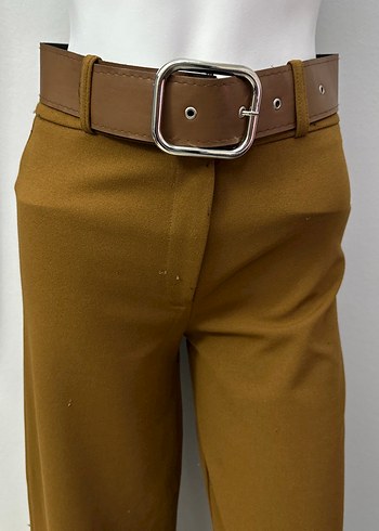 Kahverengi Kemerli Kadın Deri Pantolon - Görsel 2