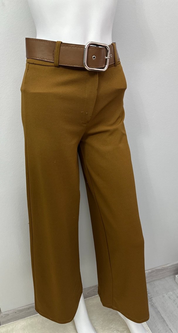 Kahverengi Kemerli Kadın Deri Pantolon - Görsel 3