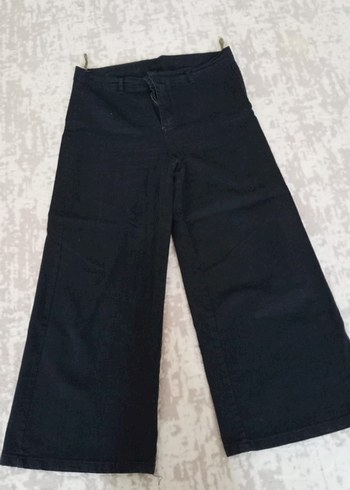 Siyah Bol Kesim Midi Denim Kadın Pantolon