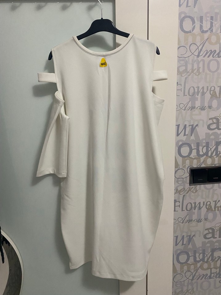 Nocturne Beyaz Baskılı Midi Elbise - Görsel 3