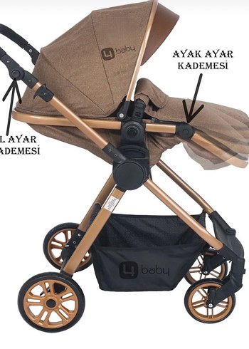 Kademeli Ayarlanabilir Kahverengi Bebek Arabası