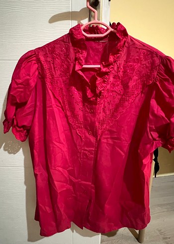 Diğer Bordo Nakışlı Vintage Gömlek