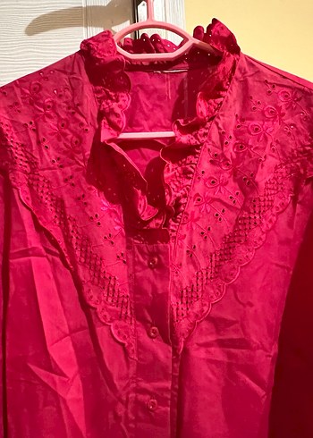 diğer Beden Bordo Nakışlı Vintage Gömlek
