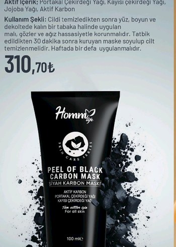 Homm Life Siyah Karbon Peeling Maskesi 100ml