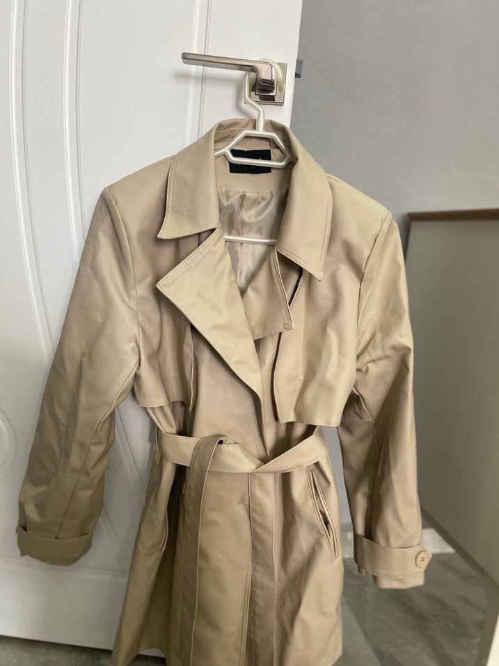 Bej Midi Kemerli Kadın Trençkot - Görsel 3