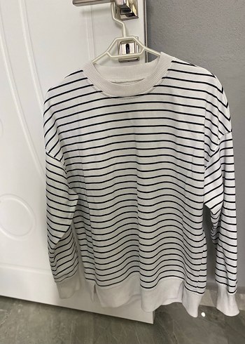 Çizgili Uzun Kollu Kadın Pamuklu Kazak - Görsel 2