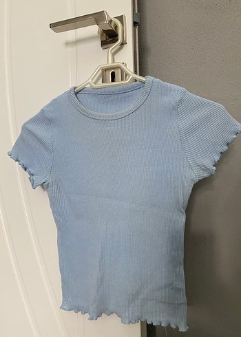 Mavi Kısa Kollu Fitilli Tişört - Görsel 2