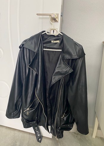 Kadın Siyah Deri Biker Ceket - Görsel 2