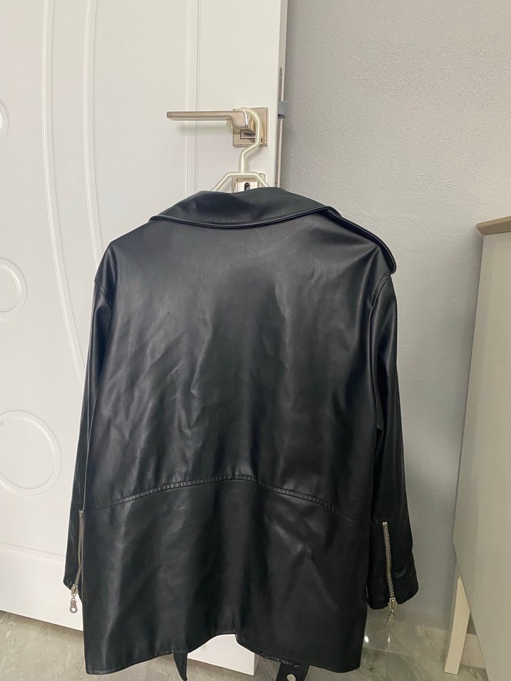 Kadın Siyah Deri Biker Ceket - Görsel 4