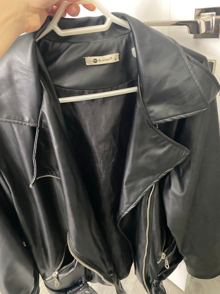 Kadın Siyah Deri Biker Ceket - Görsel 3