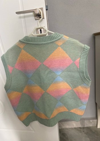 Pastel Renkli V Yaka Örgü Kadın Süveter - Görsel 2