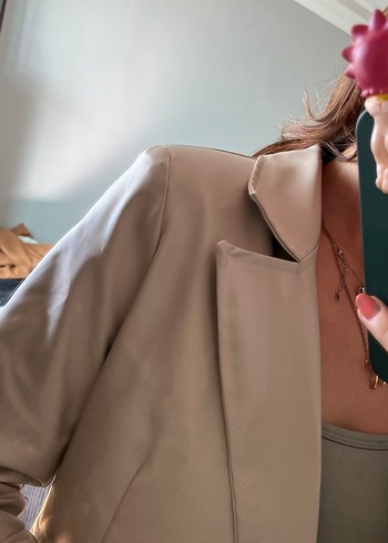 38 Beden Bej Midi Kadın Blazer Ceket