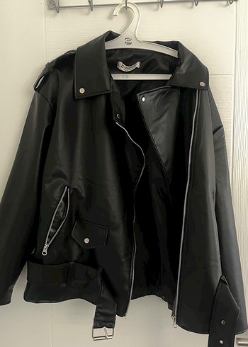Diğer Siyah Deri Biker Ceket, Kemerli, Normal Boy