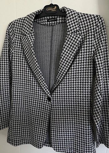Düğmeli Siyah Beyaz Kadın Blazer Ceket