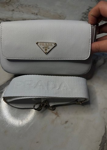 Beyaz Deri Prada Kadın Çanta