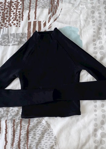 Siyah Boğazlı, Kemerli Kadın Crop Top - Görsel 2