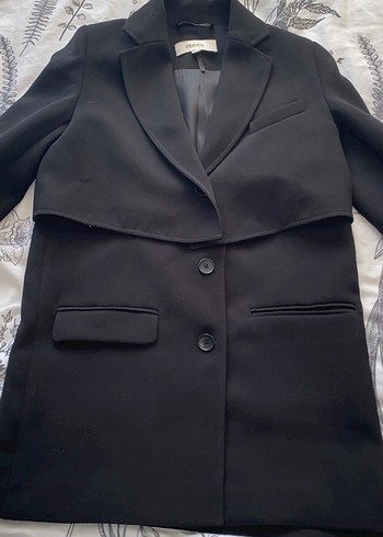 Uzun Siyah Kadın Blazer Ceket - Görsel 3