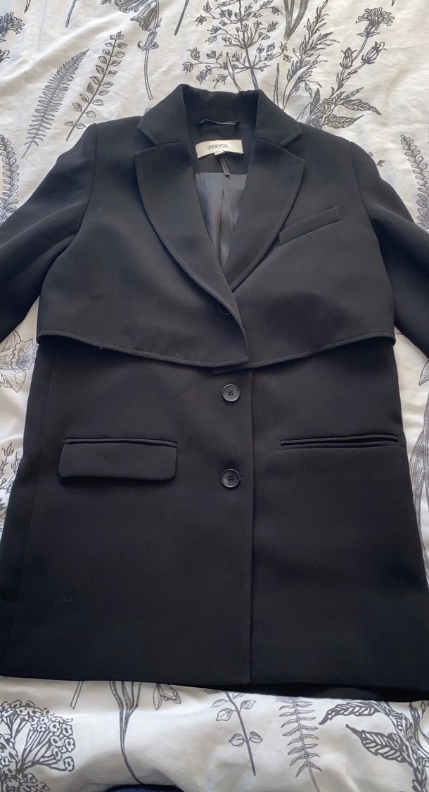 Uzun Siyah Kadın Blazer Ceket - Görsel 3