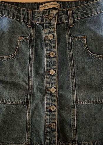 s Beden Düğmeli Mavi Denim Midi Etek