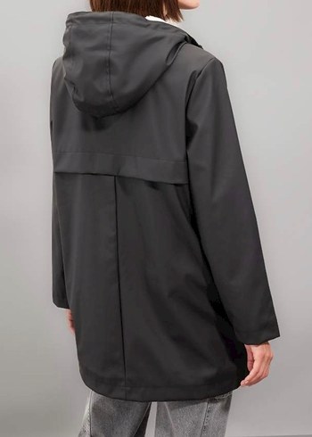 Mont kapşonlu Siyah Midi Kadın fermuarlı Yağmurluk - Görsel 2
