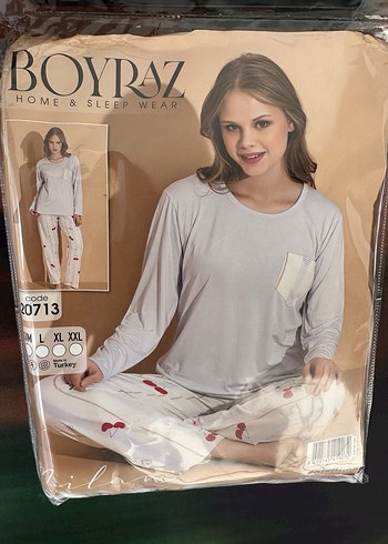 Boyraz Uzun Kollu Beyaz Kadın Pijama Takımı