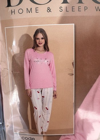 Pembe Uzun Kollu Rahat Kadın Pijama Takımı