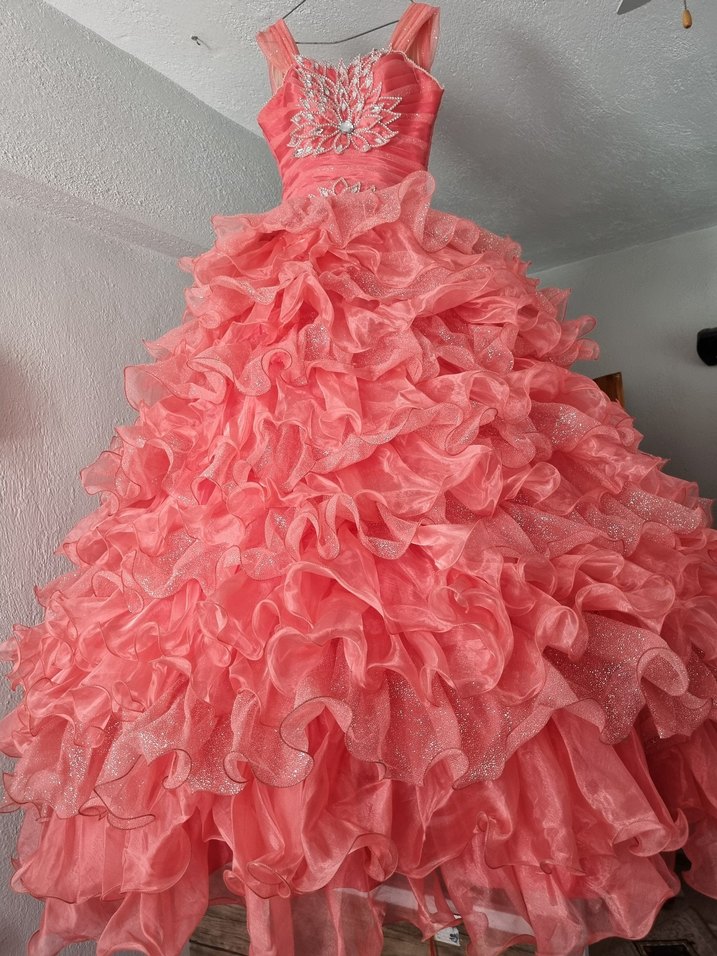 Pembe Fırfırlı Uzun Abiye Elbise - Görsel 2