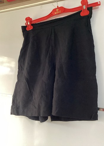 Siyah Keten Hamile Mini Şort - Görsel 2