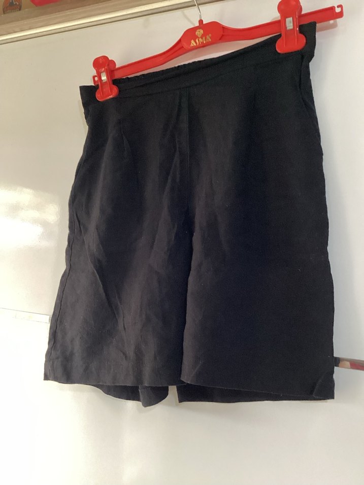 Siyah Keten Hamile Mini Şort - Görsel 2