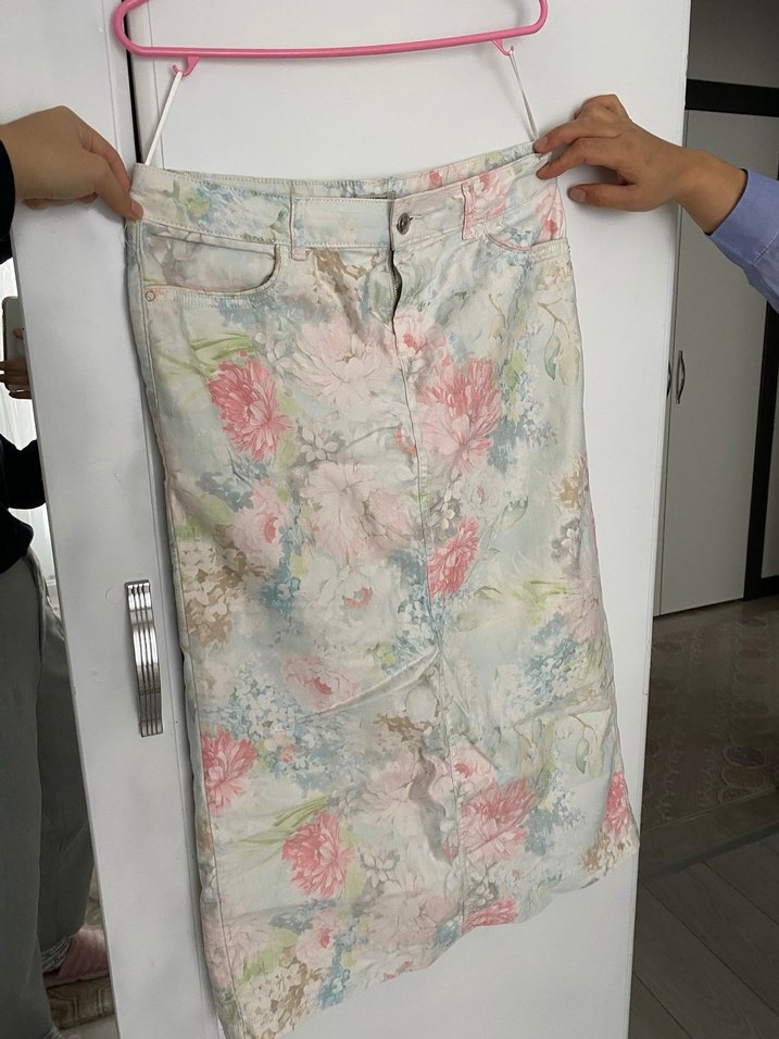 Düğmeli Bohem Midi Etek - Görsel 3