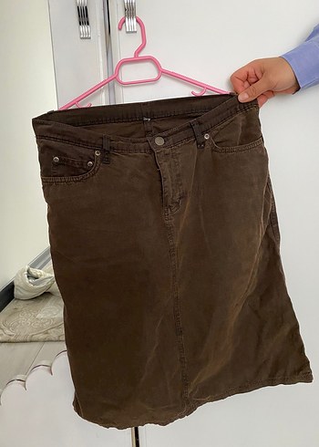 Kahverengi Kemerli Midi Kot Etek - Görsel 2