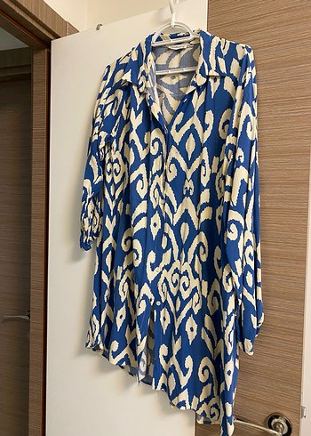 Mavi Bohem V Yaka Uzun Kadın Tunik - Görsel 2