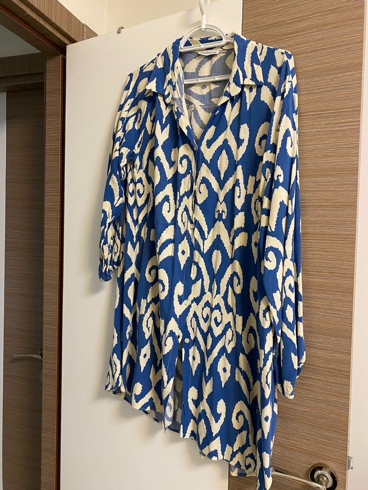 Mavi Bohem V Yaka Uzun Kadın Tunik - Görsel 2