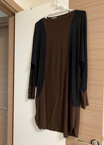 Drapeli Uzun Kollu Kahverengi Tunik - Görsel 2