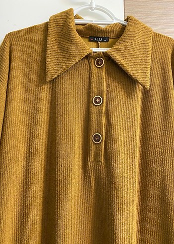 Düğmeli Uzun Kahverengi Dokuma Elbise - Görsel 3