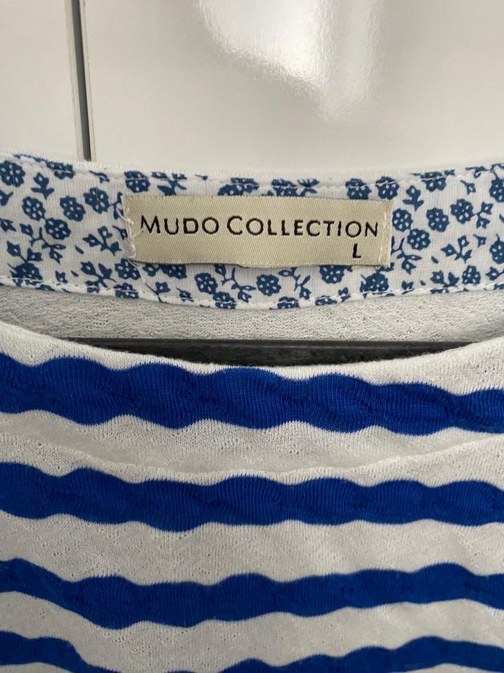 Mavi Beyaz Çizgili Uzun Kollu Kadın Bluz - Görsel 2