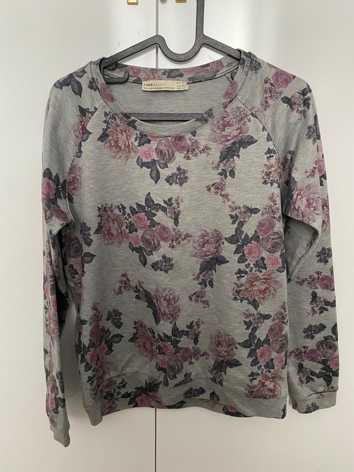 Çiçek Desenli Gri Kadın Sweatshirt - Görsel 2