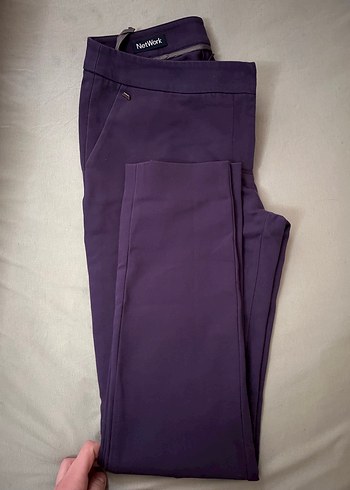 Mor Kadın Ofis Pantolonu, Orta Boy, Düz Kesim - Görsel 2