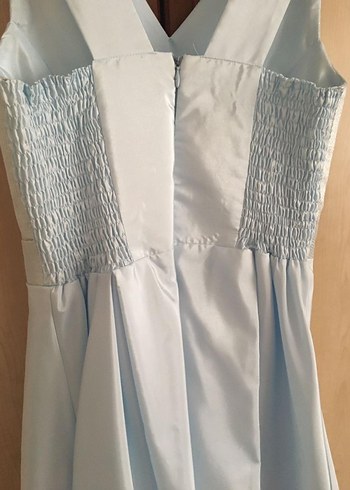 Mavi V Yakalı Uzun Drapeli Abiye Elbise - Görsel 3