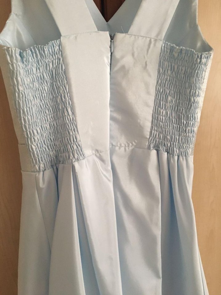 Mavi V Yakalı Uzun Drapeli Abiye Elbise - Görsel 3