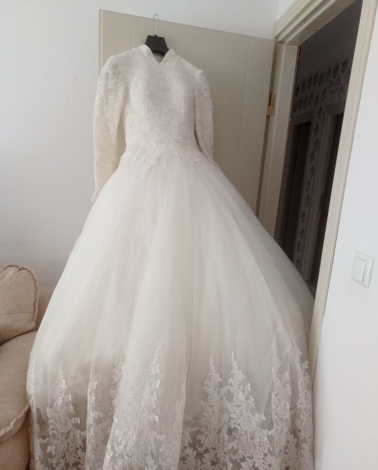 Vintage Beyaz Prenses Gelinlik Uzun Kollu özel dikim - Görsel 2