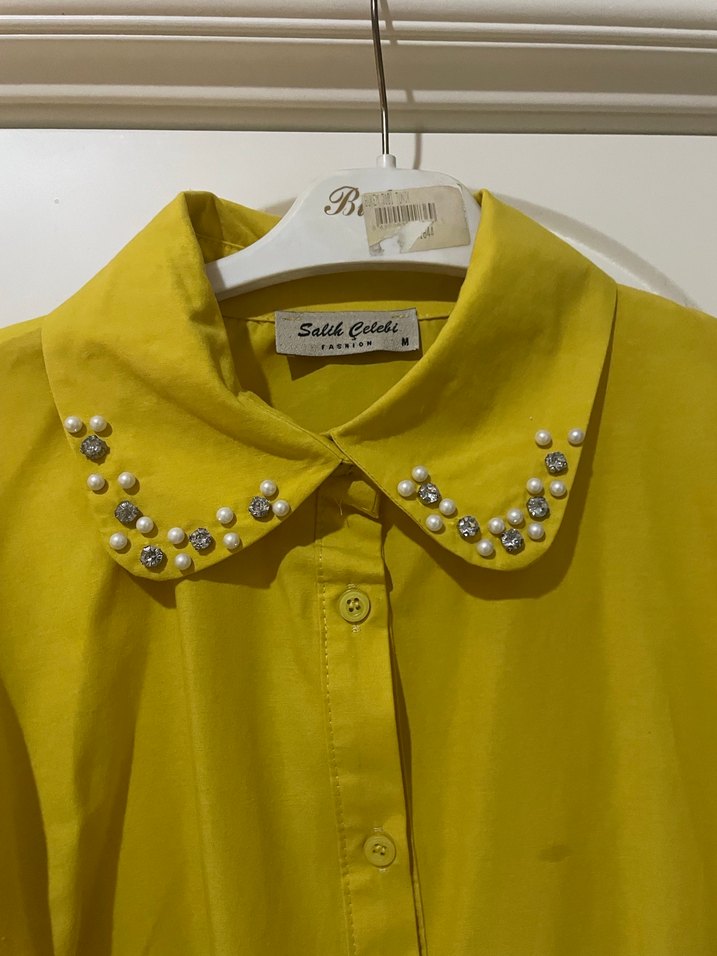 Sarı Uzun Kollu Düğmeli Midi Gömlek - Görsel 3