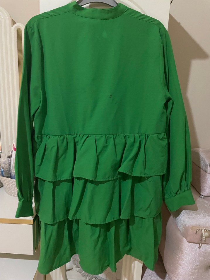 Yeşil Kat Kat Fırfırlı Mini Tunik - Görsel 2