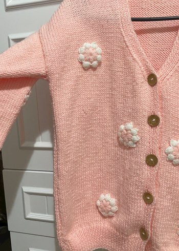 Pembe Örgü Kadın Hırka, Uzun Kollu, Rahat Kesim - Görsel 3